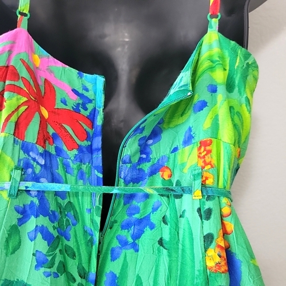 Jams World Women's Green Multicolor Sea Flower Sundress With Belt Size XL - Picture 11 of 16
